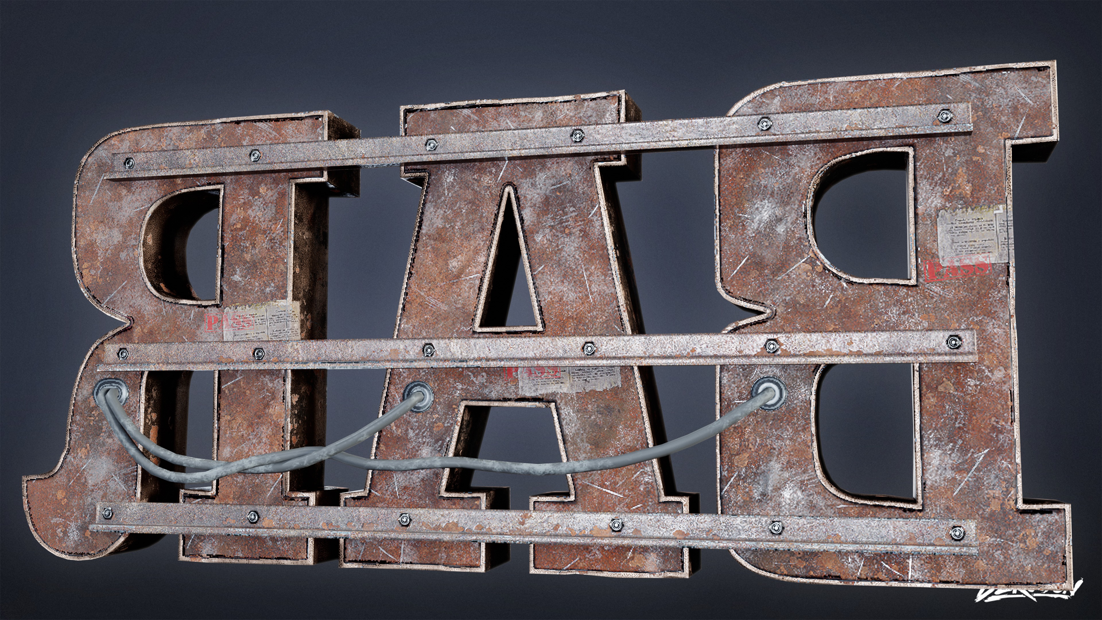 DIVE BAR - Large Light Up Letters 01 - LOW POLY Low-poly 3D model_4