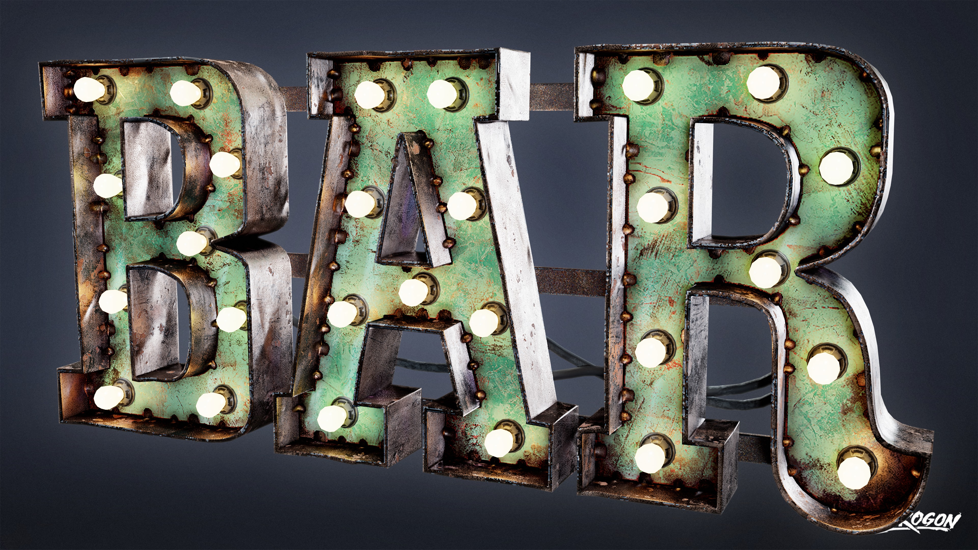 DIVE BAR - Large Light Up Letters 01 - LOW POLY Low-poly 3D model_1