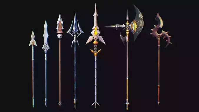 Spear Pike Lance Corbin War Scythe Halberd Glaive Hook Low-poly 3D model