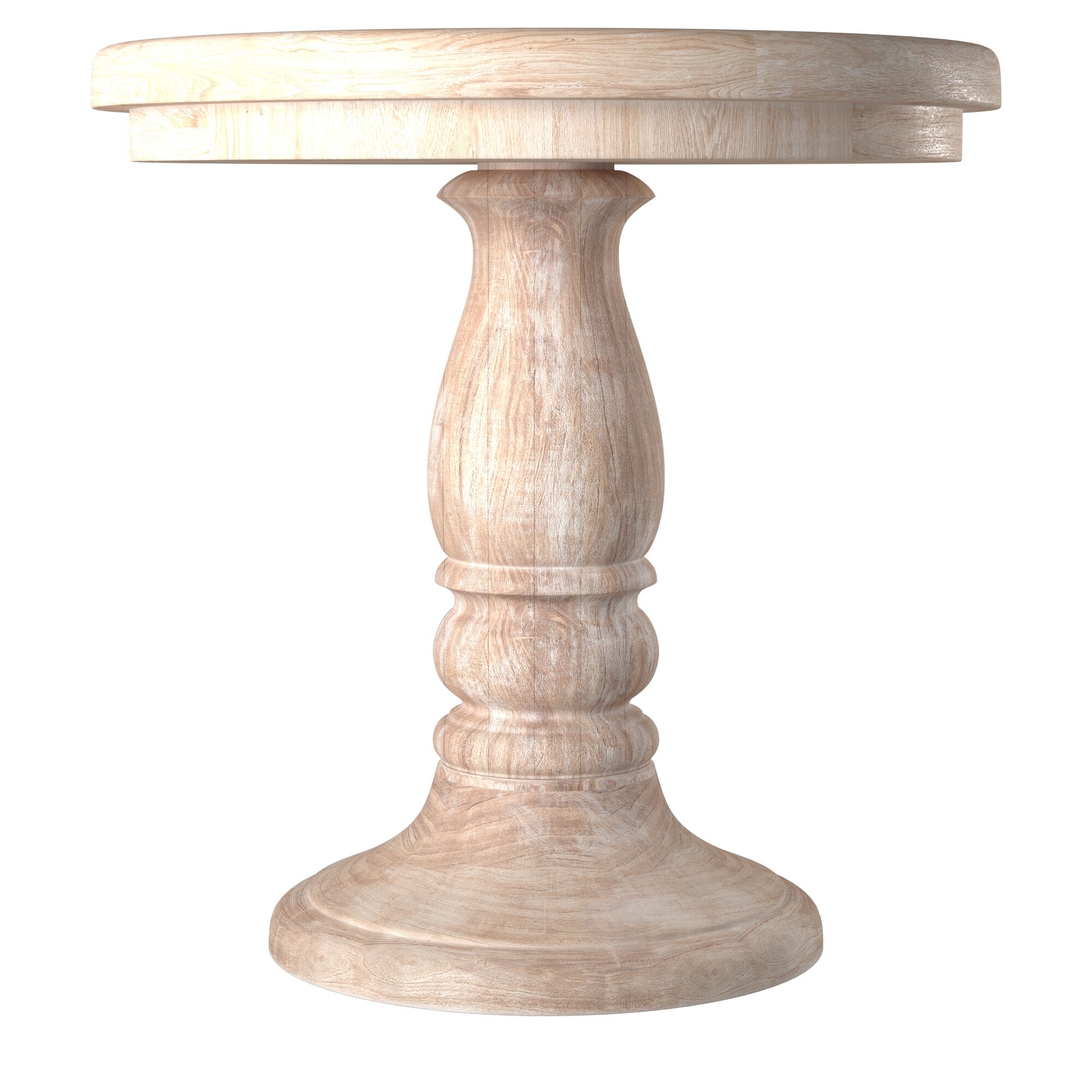 Louise Round Whitewash Wood Pedestal End Table 3D model_4