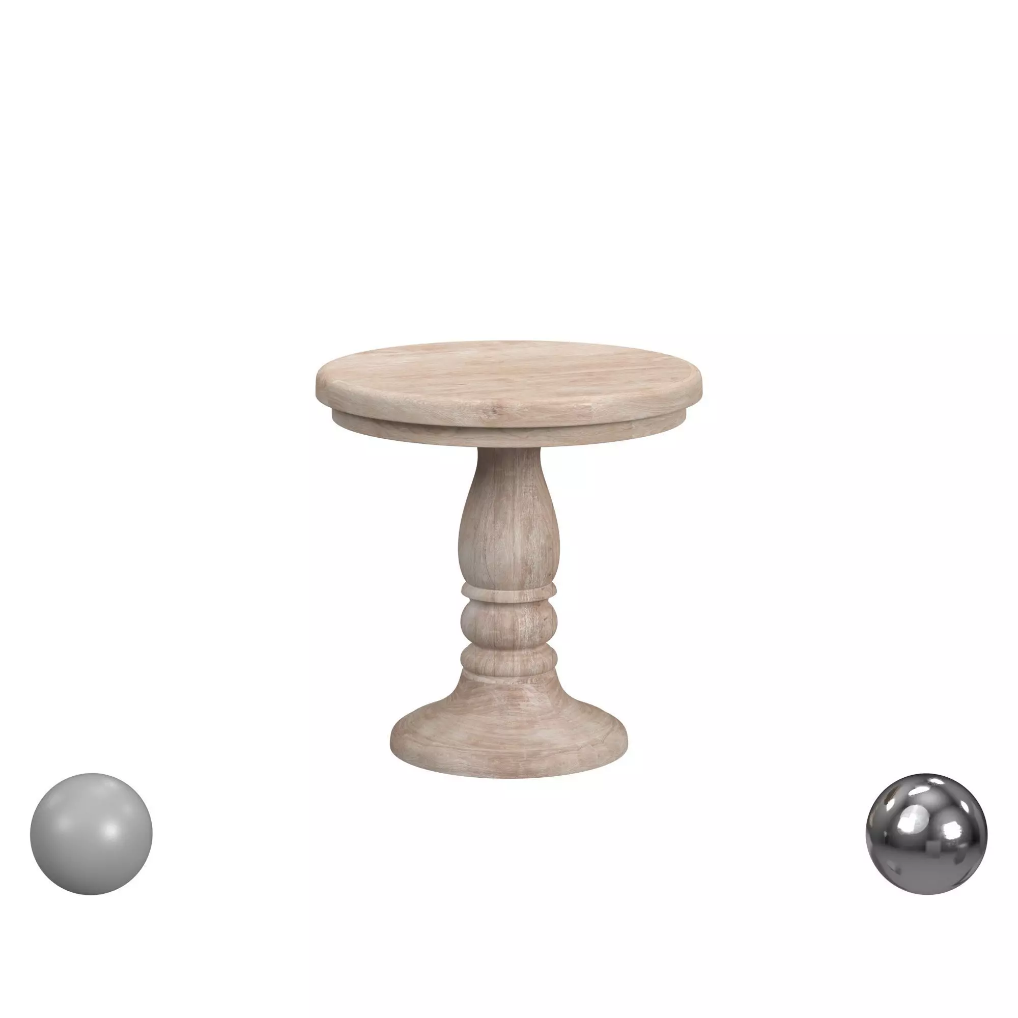 Louise Round Whitewash Wood Pedestal End Table 3D model_0