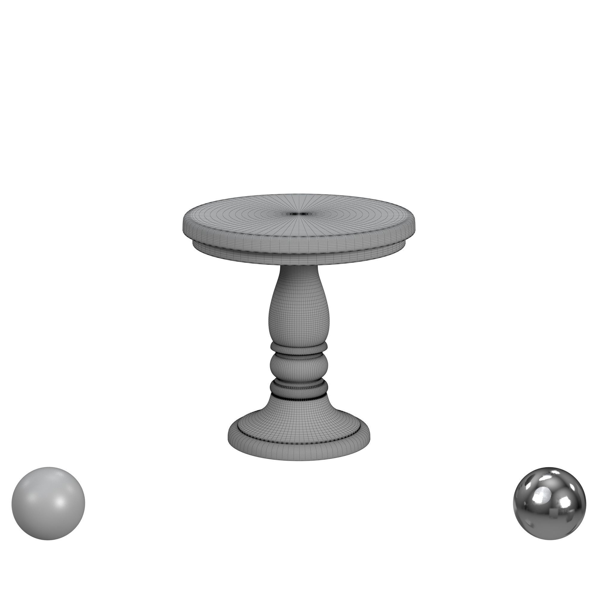 Louise Round Whitewash Wood Pedestal End Table 3D model_3