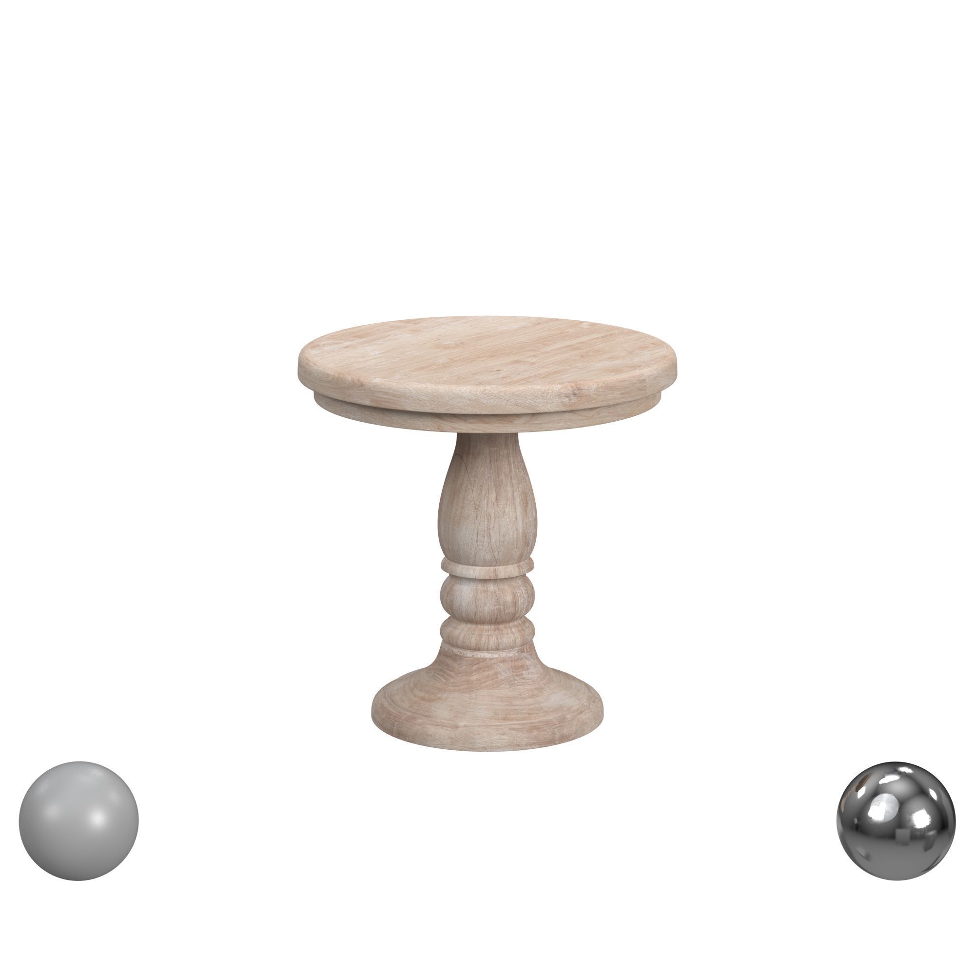 Louise Round Whitewash Wood Pedestal End Table 3D model_1