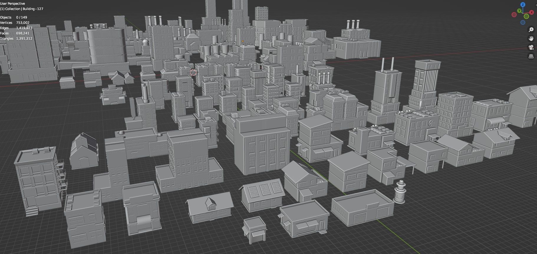 Low Poly City Buildings Pack Of 160 - Game Ready - Untextured  Low-poly 3D model_123