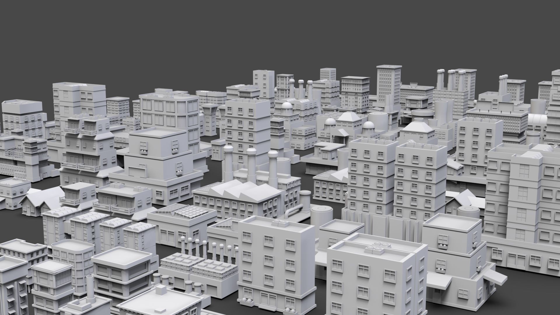 Low Poly City Buildings Pack Of 160 - Game Ready - Untextured  Low-poly 3D model_5