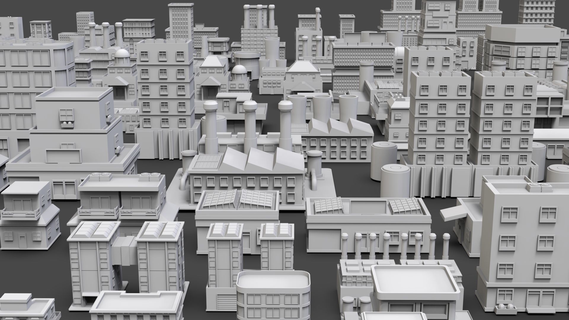 Low Poly City Buildings Pack Of 160 - Game Ready - Untextured  Low-poly 3D model_6