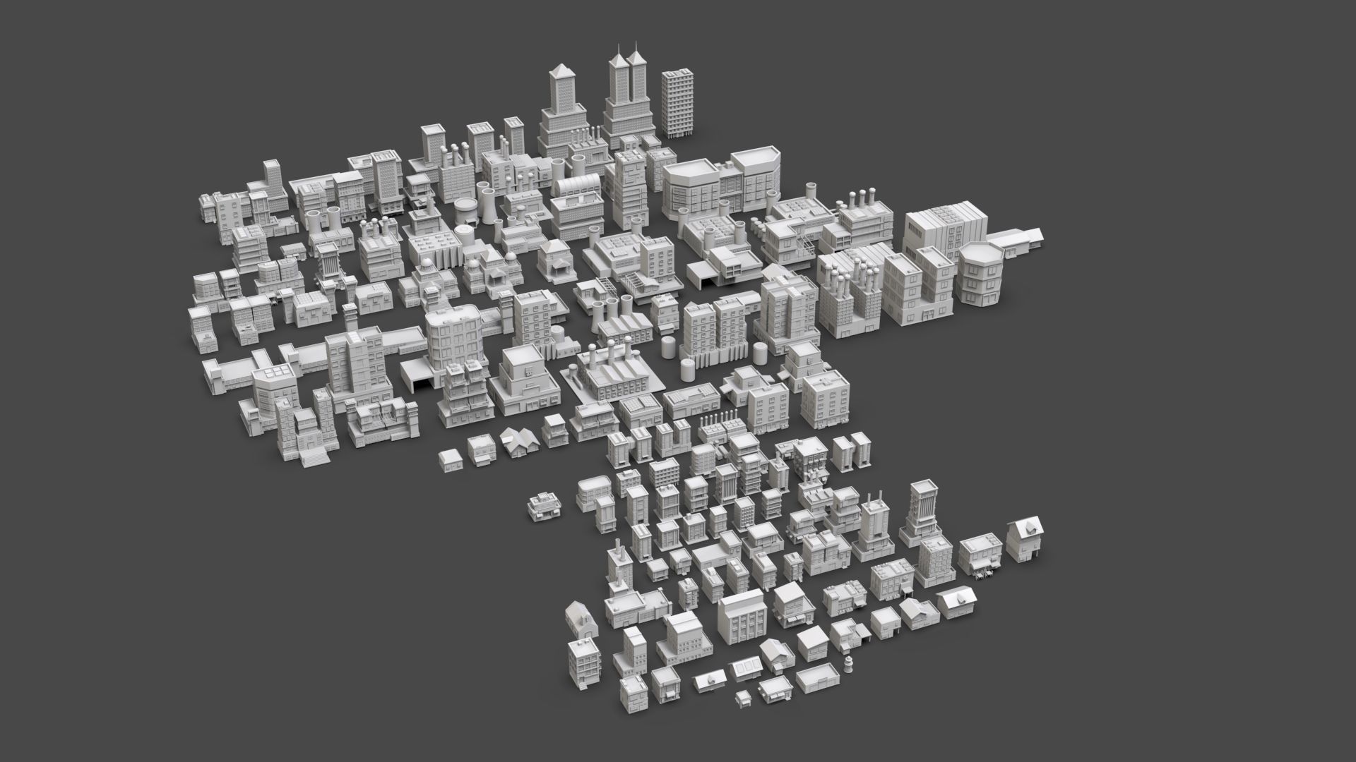 Low Poly City Buildings Pack Of 160 - Game Ready - Untextured  Low-poly 3D model_3
