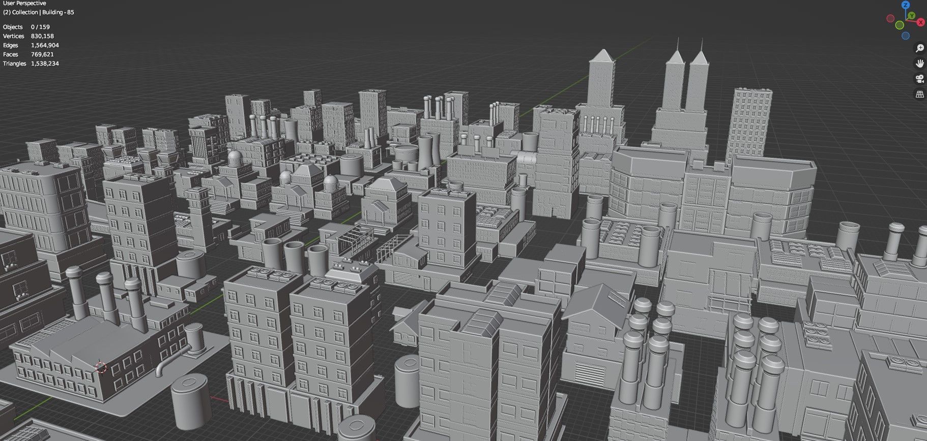 Low Poly City Buildings Pack Of 160 - Game Ready - Untextured  Low-poly 3D model_130