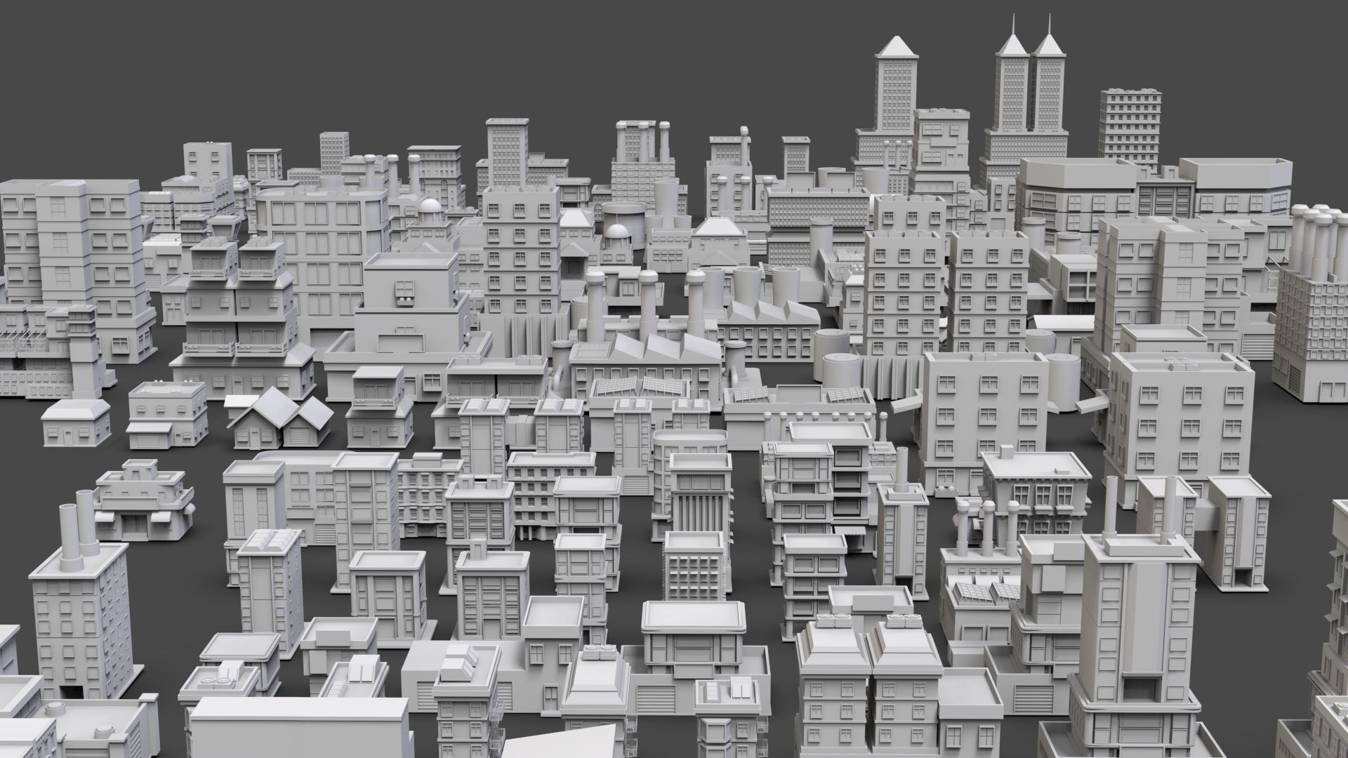 Low Poly City Buildings Pack Of 160 - Game Ready - Untextured  Low-poly 3D model_7
