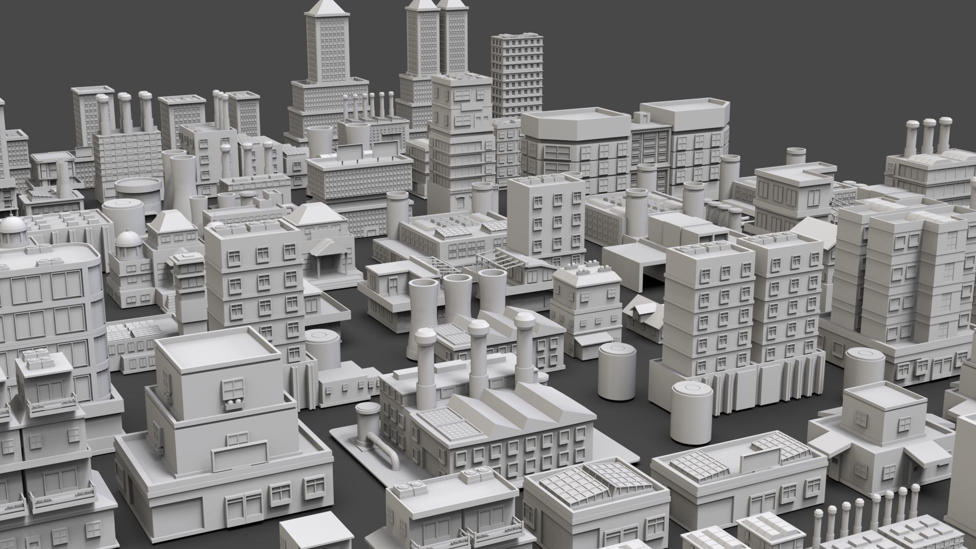 Low Poly City Buildings Pack Of 160 - Game Ready - Untextured  Low-poly 3D model_4