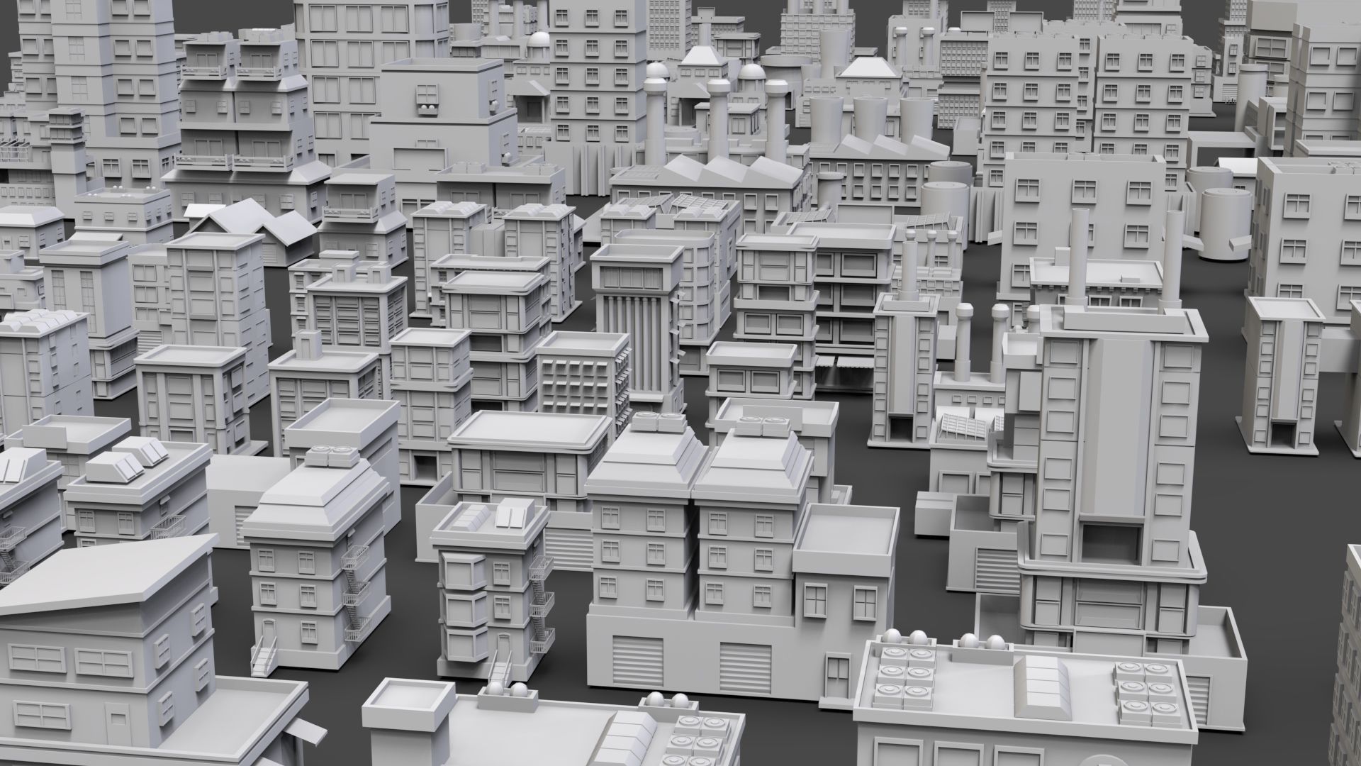 Low Poly City Buildings Pack Of 160 - Game Ready - Untextured  Low-poly 3D model_8