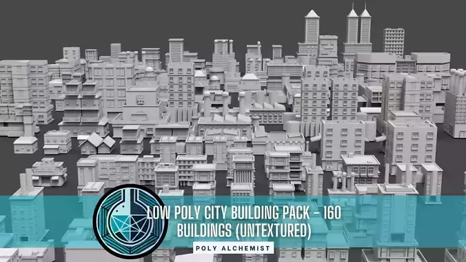 Low Poly City Buildings Pack Of 160 - Game Ready - Untextured  Low-poly 3D model