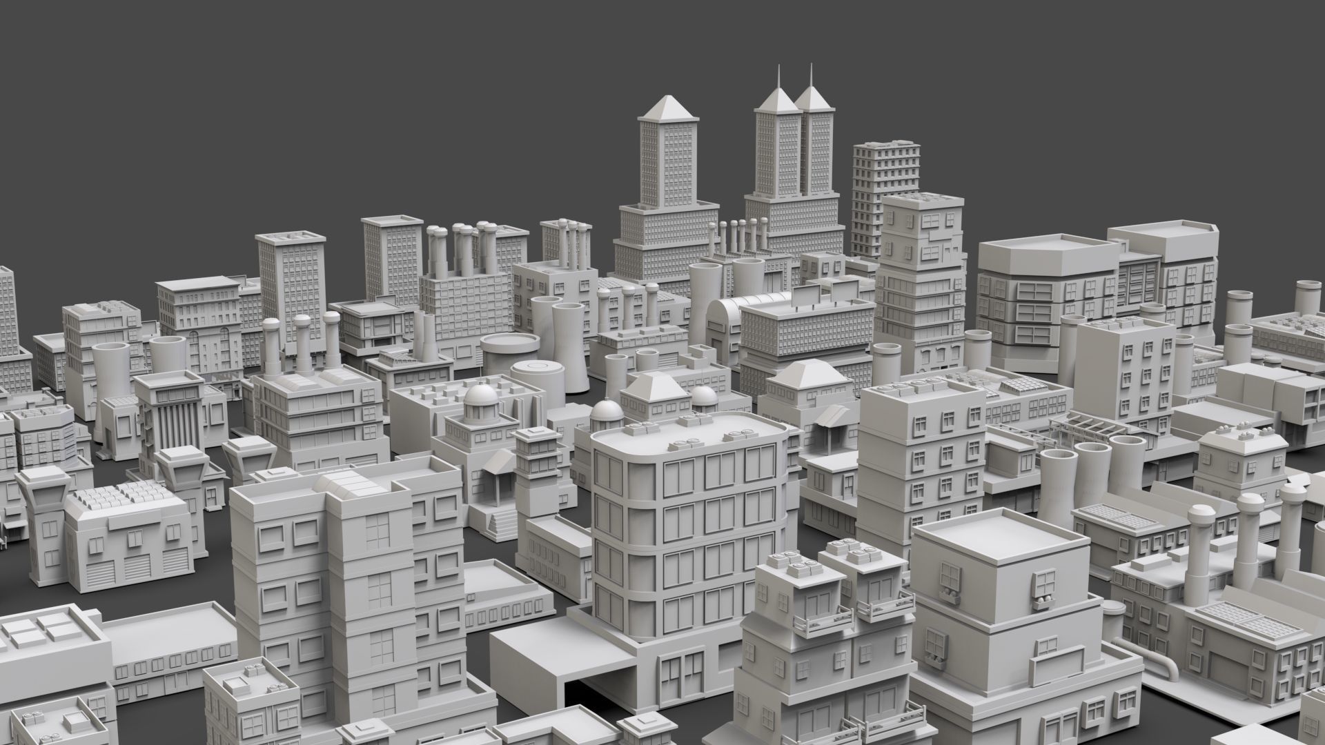 Low Poly City Buildings Pack Of 160 - Game Ready - Untextured  Low-poly 3D model_2