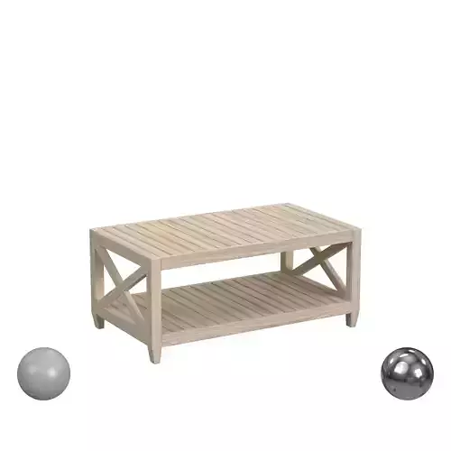 Noam Natural Wood Slatted Farmhouse Coffee Table with Shelf
