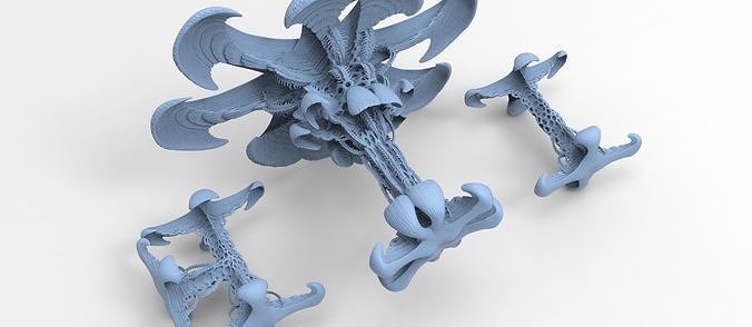 Alien Spine vertebrae stone 3 versions 3D model