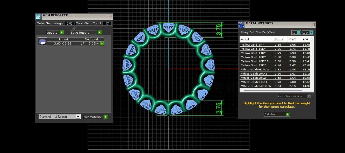 U Shaped Eternity Ring 3 point 6 mm stone size swiss 9 and EU49 3D print model_4
