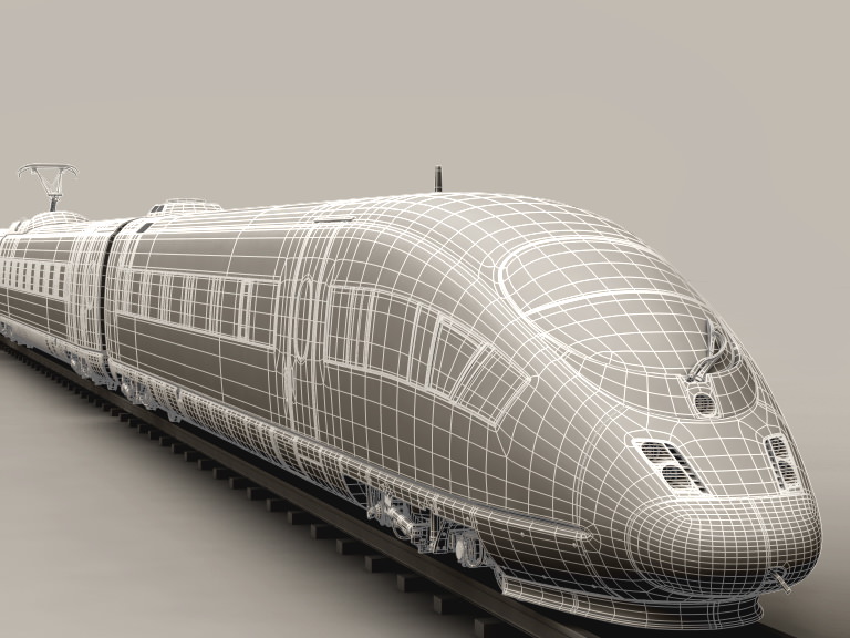 ICE 3 high speed train on tracks 3D model_12