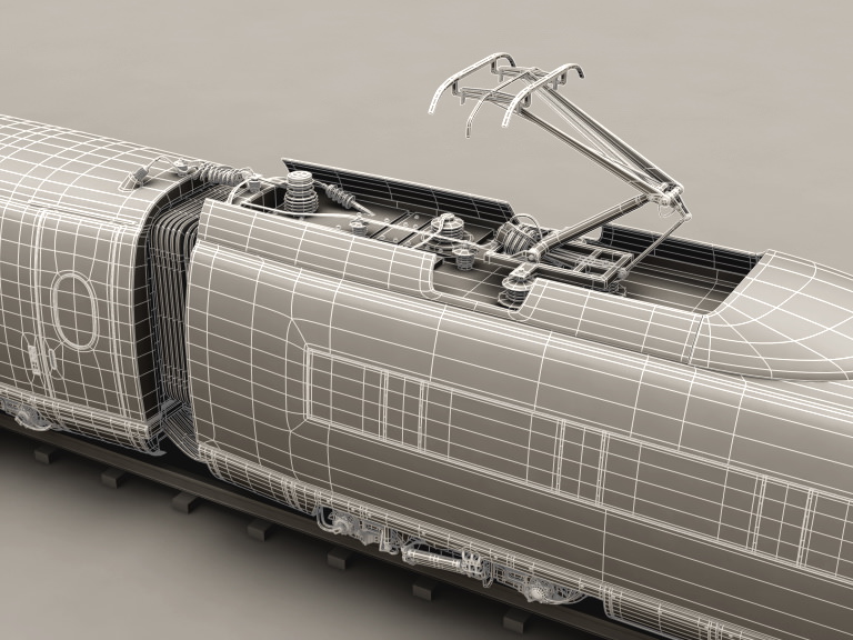 ICE 3 high speed train on tracks 3D model_22