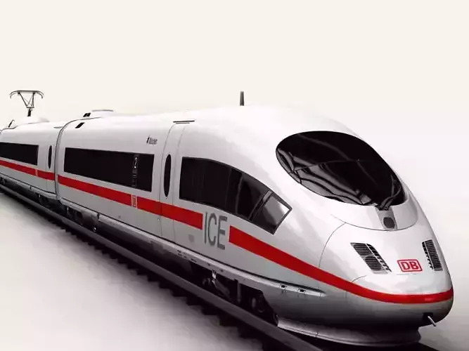 ICE 3 high speed train on tracks 3D model