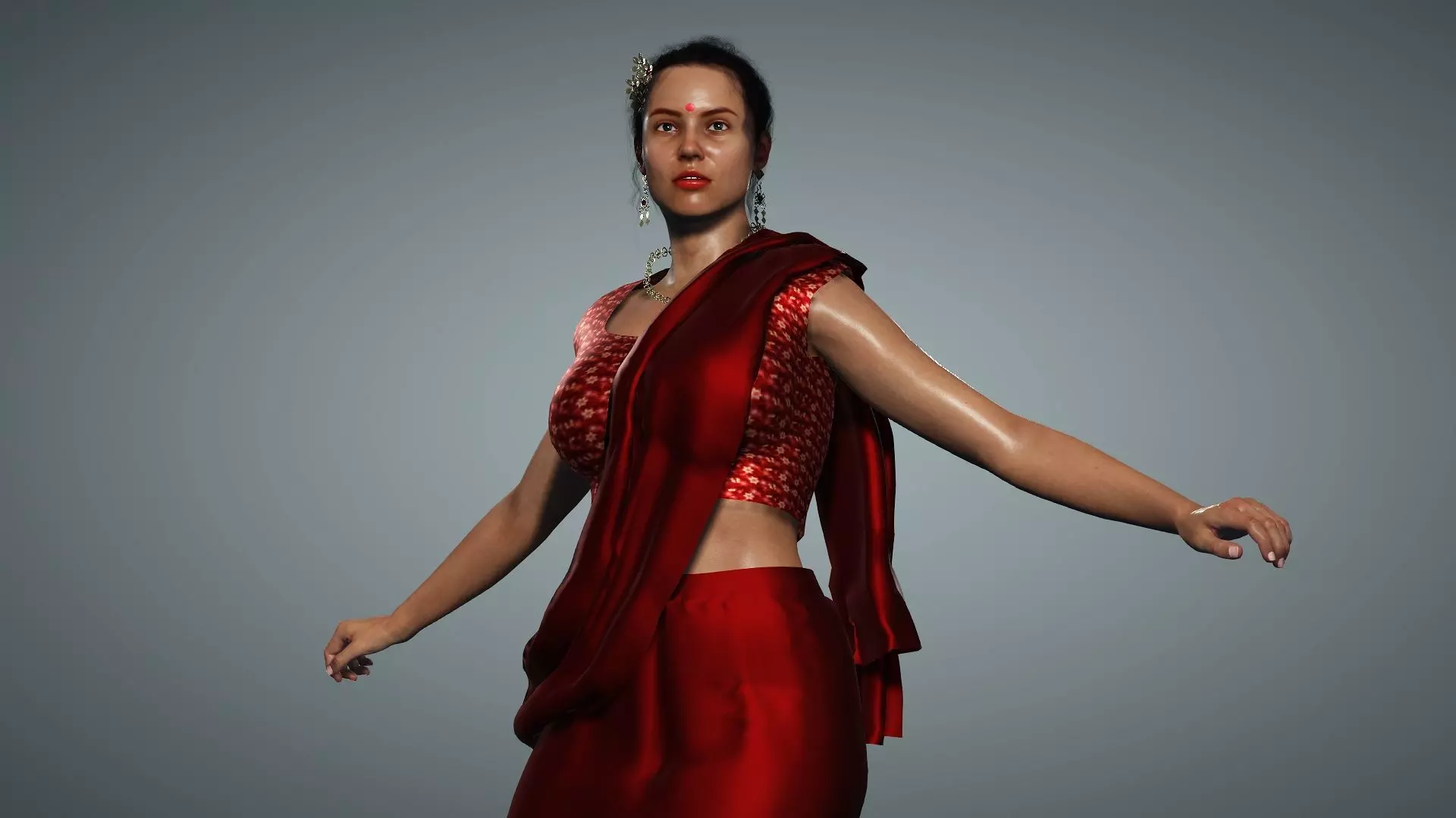 Indian Lady in Red Saree 3D model