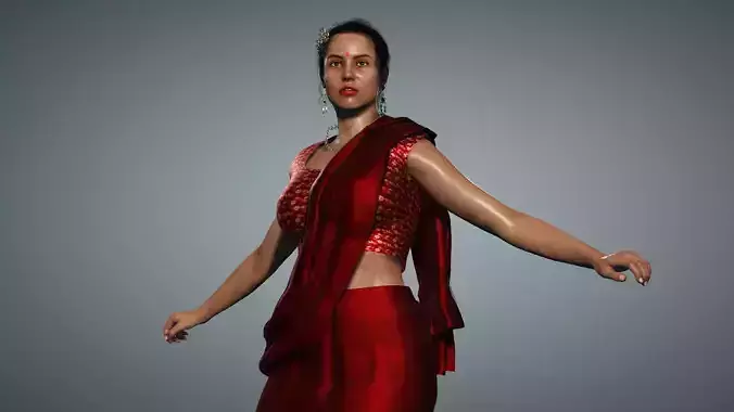 Indian Lady in Red Saree 3D model