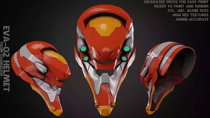 Evangelion EVA-02 Helmet for Cosplay 3D print model