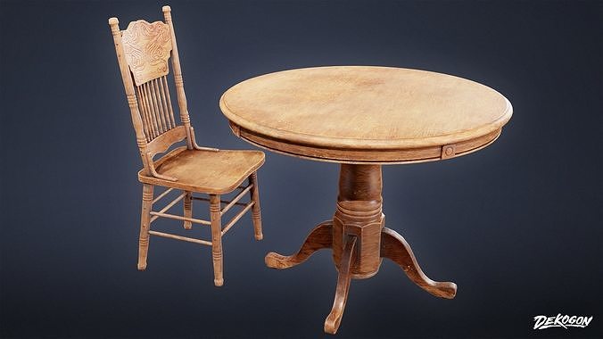 DIVE BAR - Wooden Table Set 01 - LOW POLY Low-poly 3D model