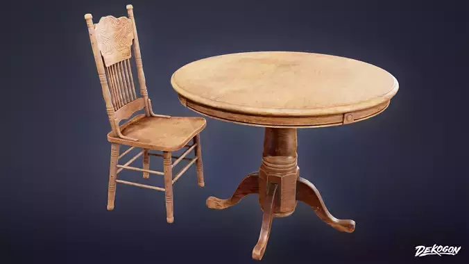 DIVE BAR - Wooden Table Set 01 - LOW POLY