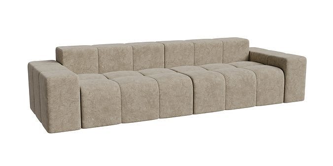 Beige Velvet Rectangle Upholstered Sofa 3D model