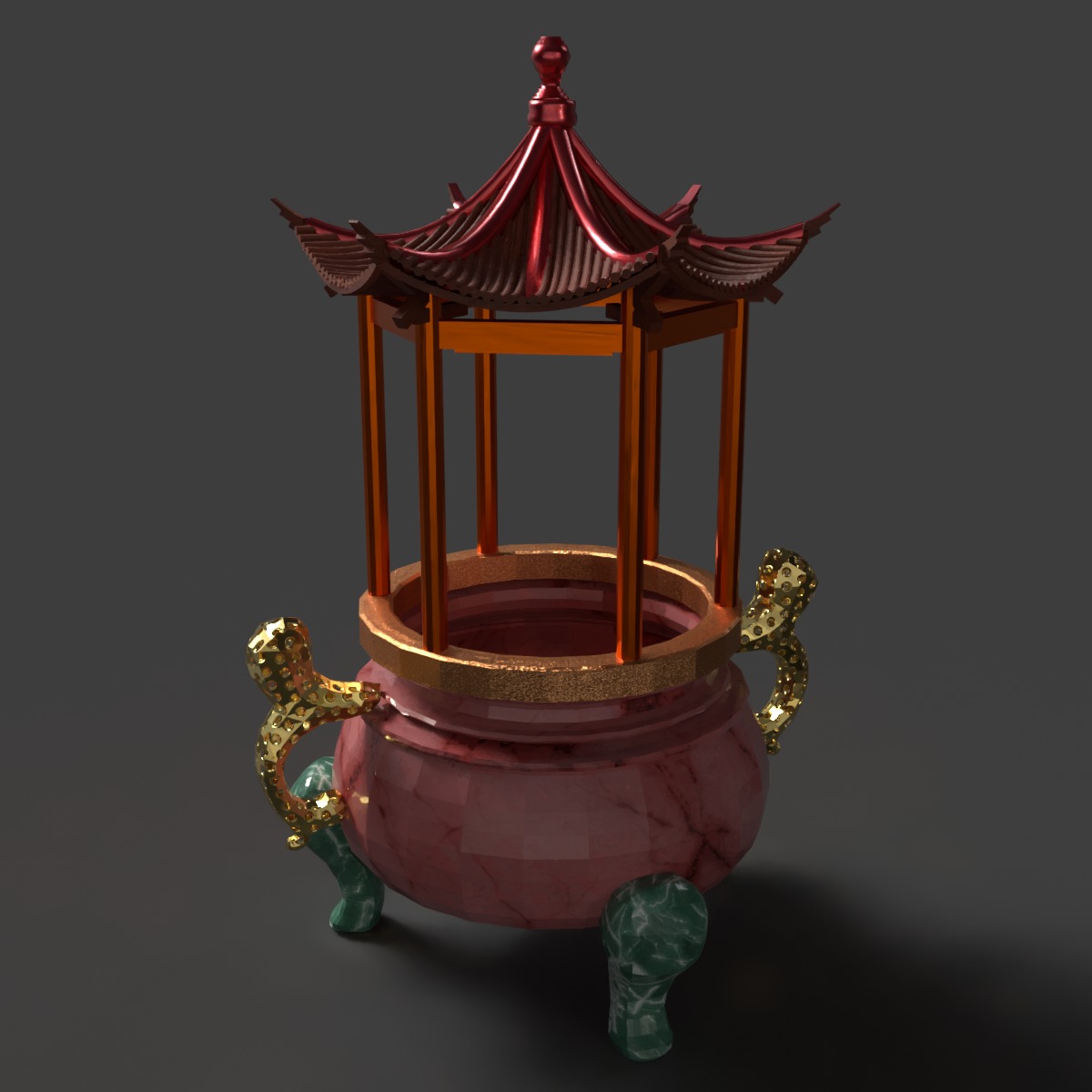 Chinese incense burner Low-poly 3D model_6