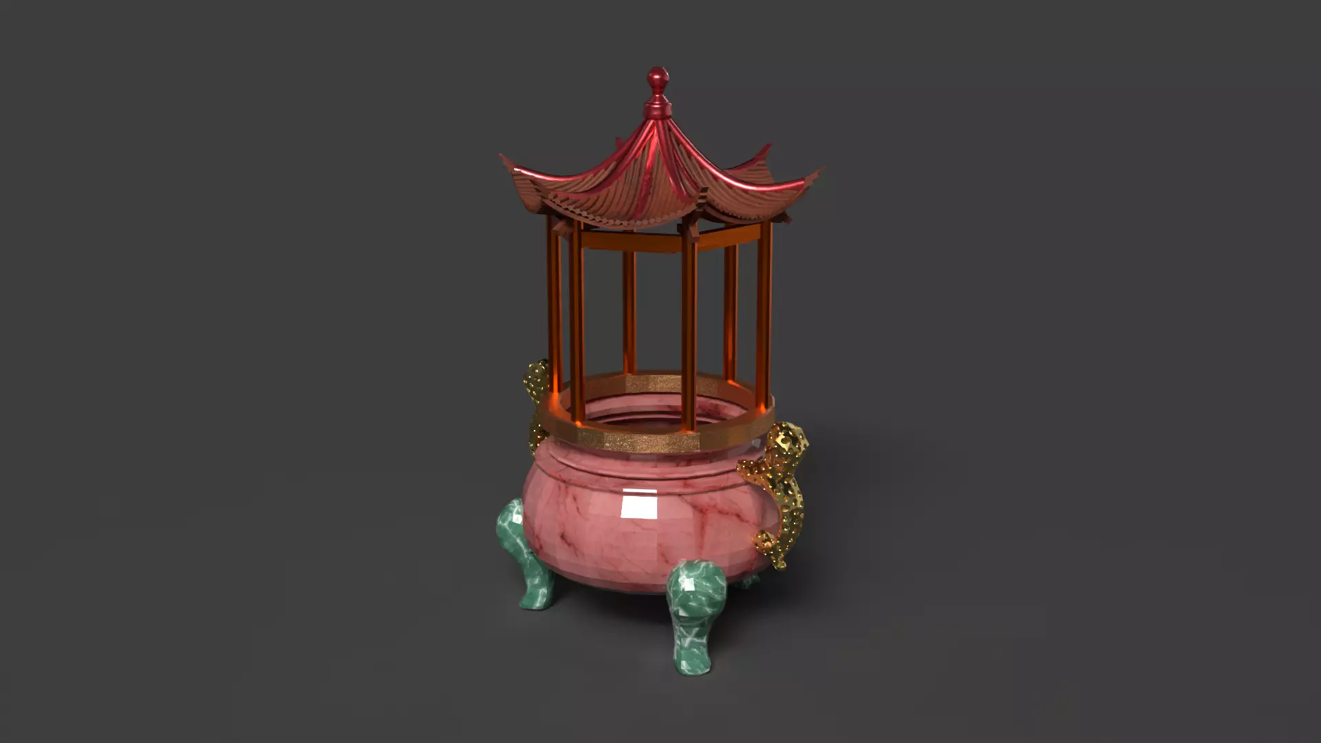 Chinese incense burner Low-poly 3D model_0
