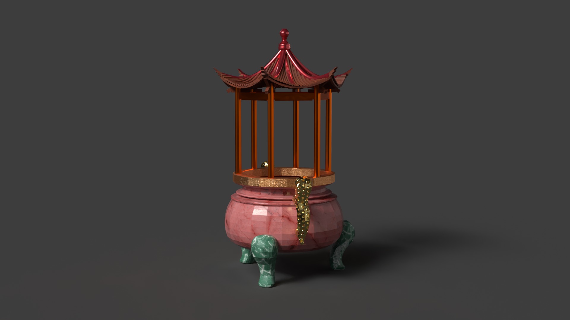 Chinese incense burner Low-poly 3D model_2