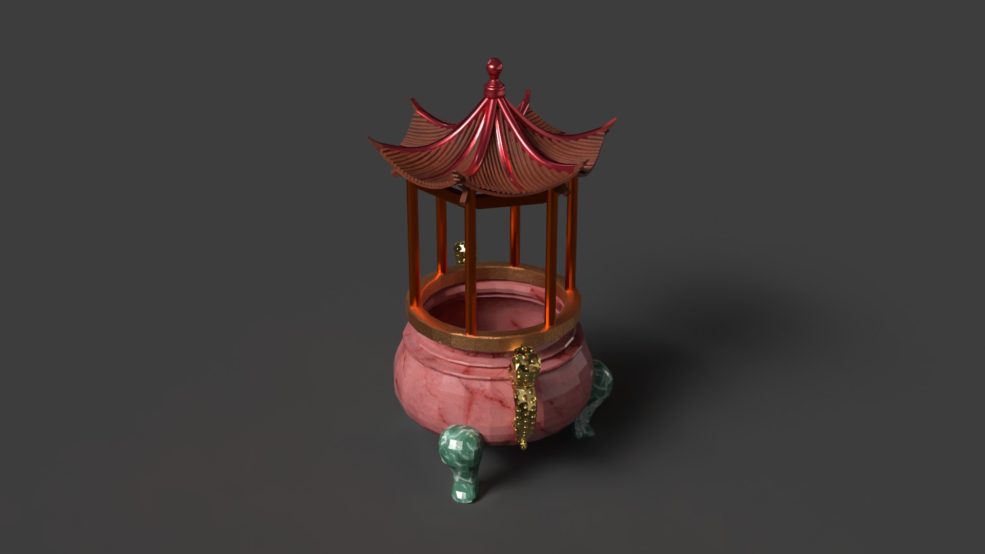 Chinese incense burner Low-poly 3D model_4