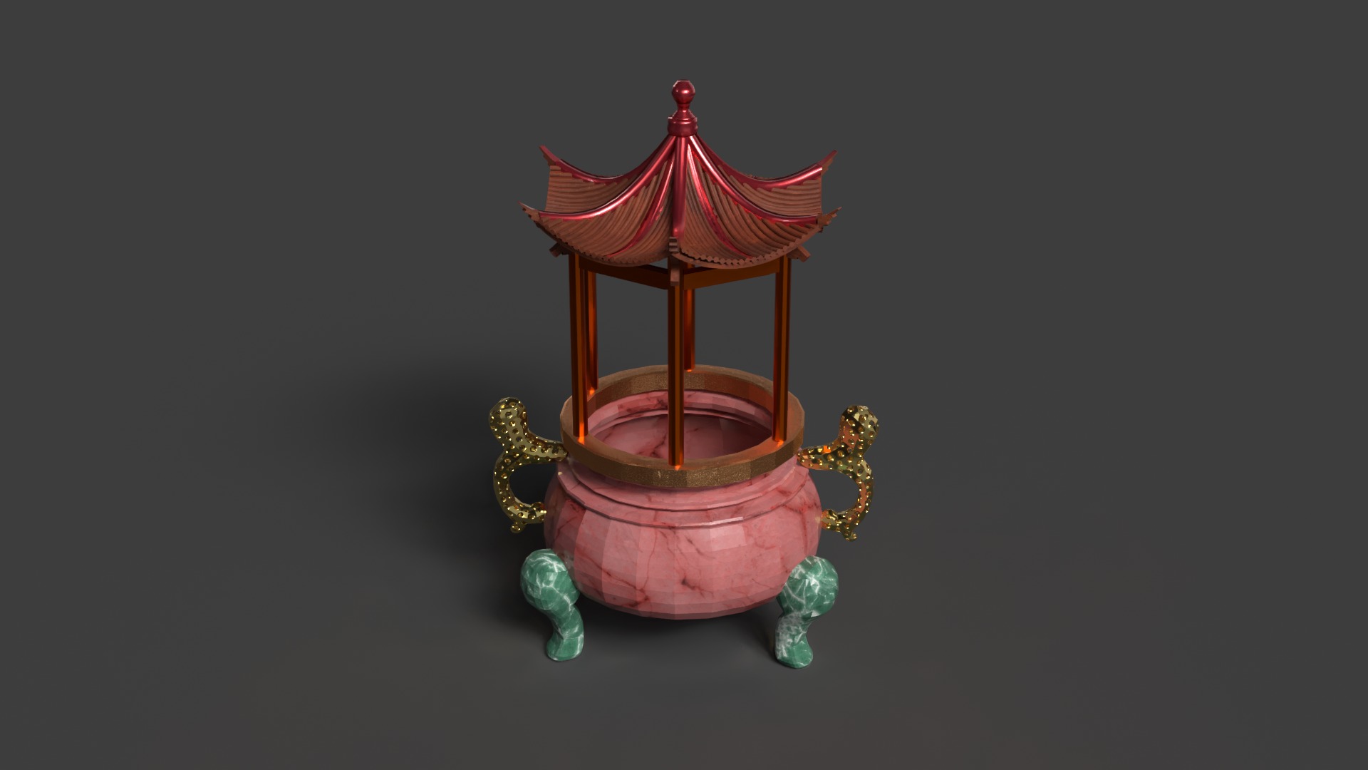 Chinese incense burner Low-poly 3D model_3