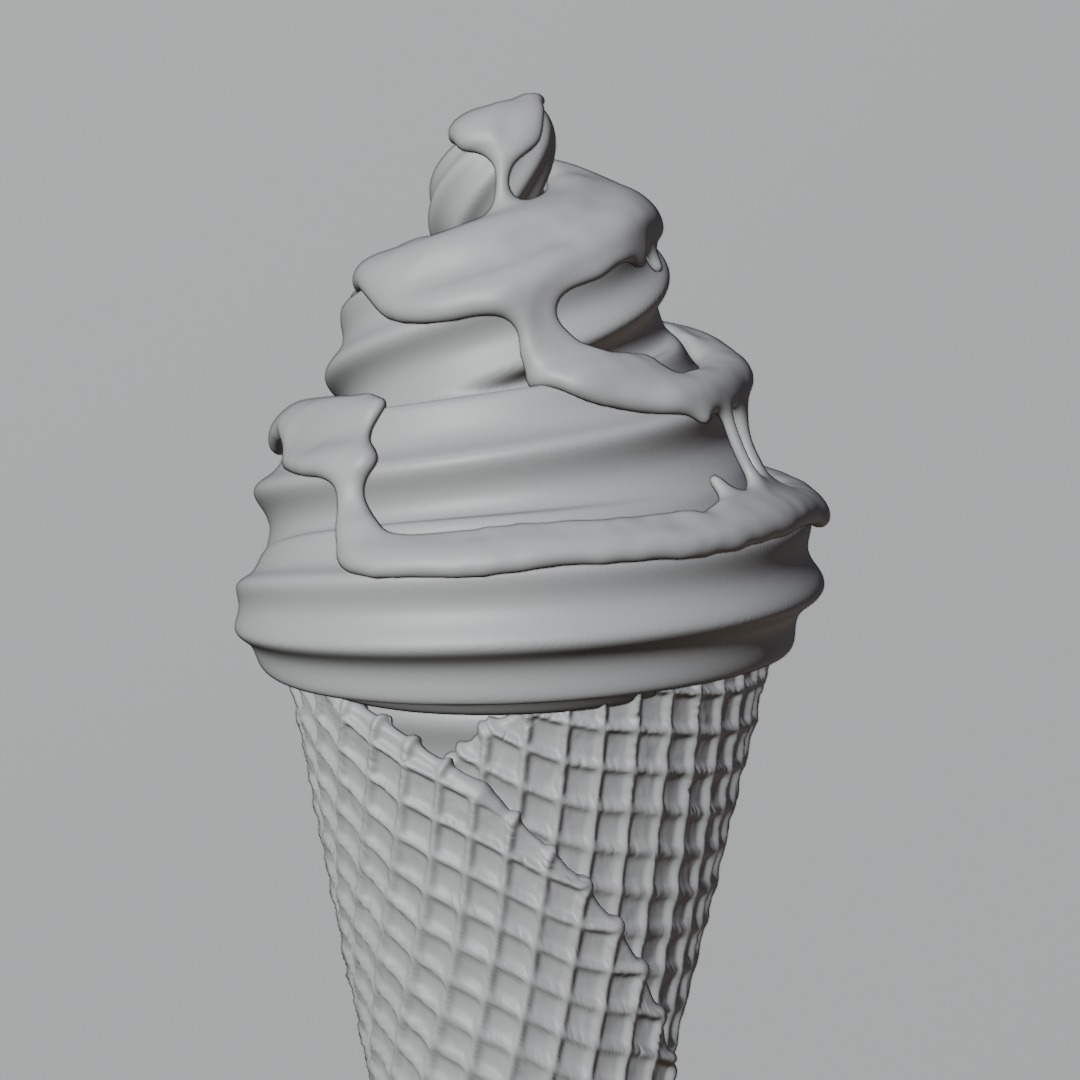 Chocolate and Strawberry Ice Cream Cone 3D model_6