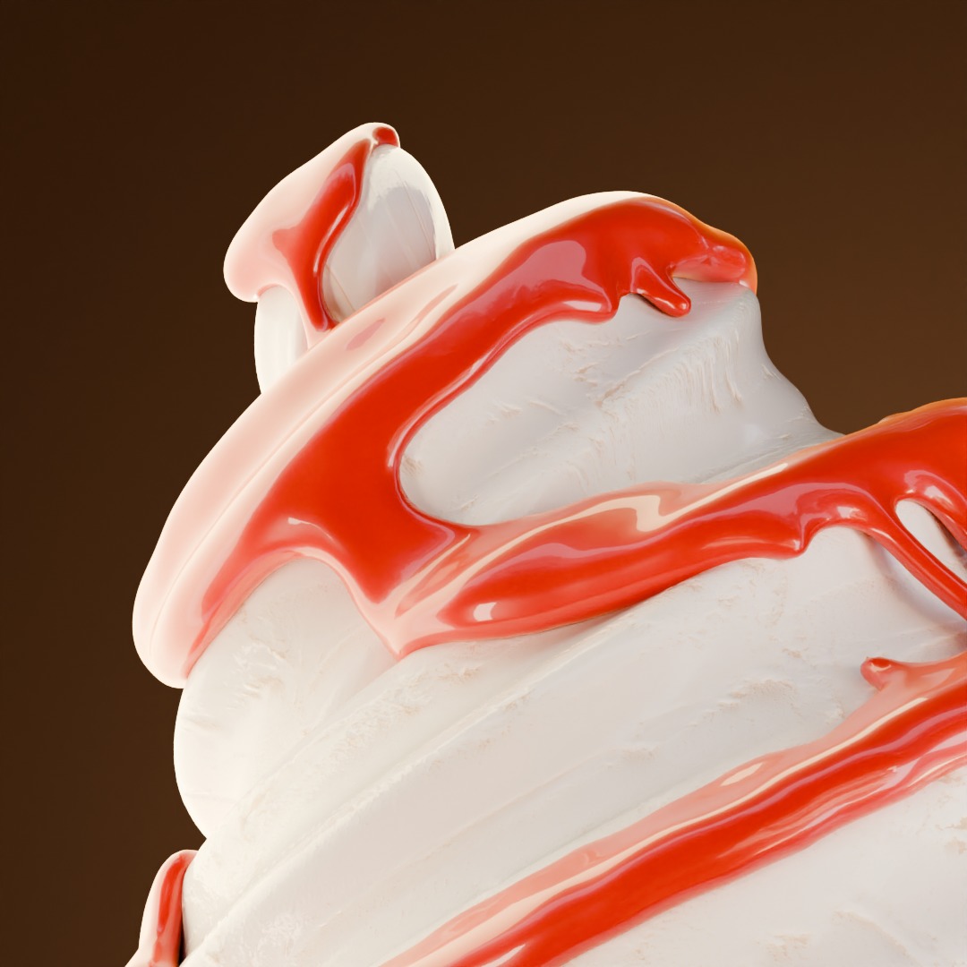 Chocolate and Strawberry Ice Cream Cone 3D model_1