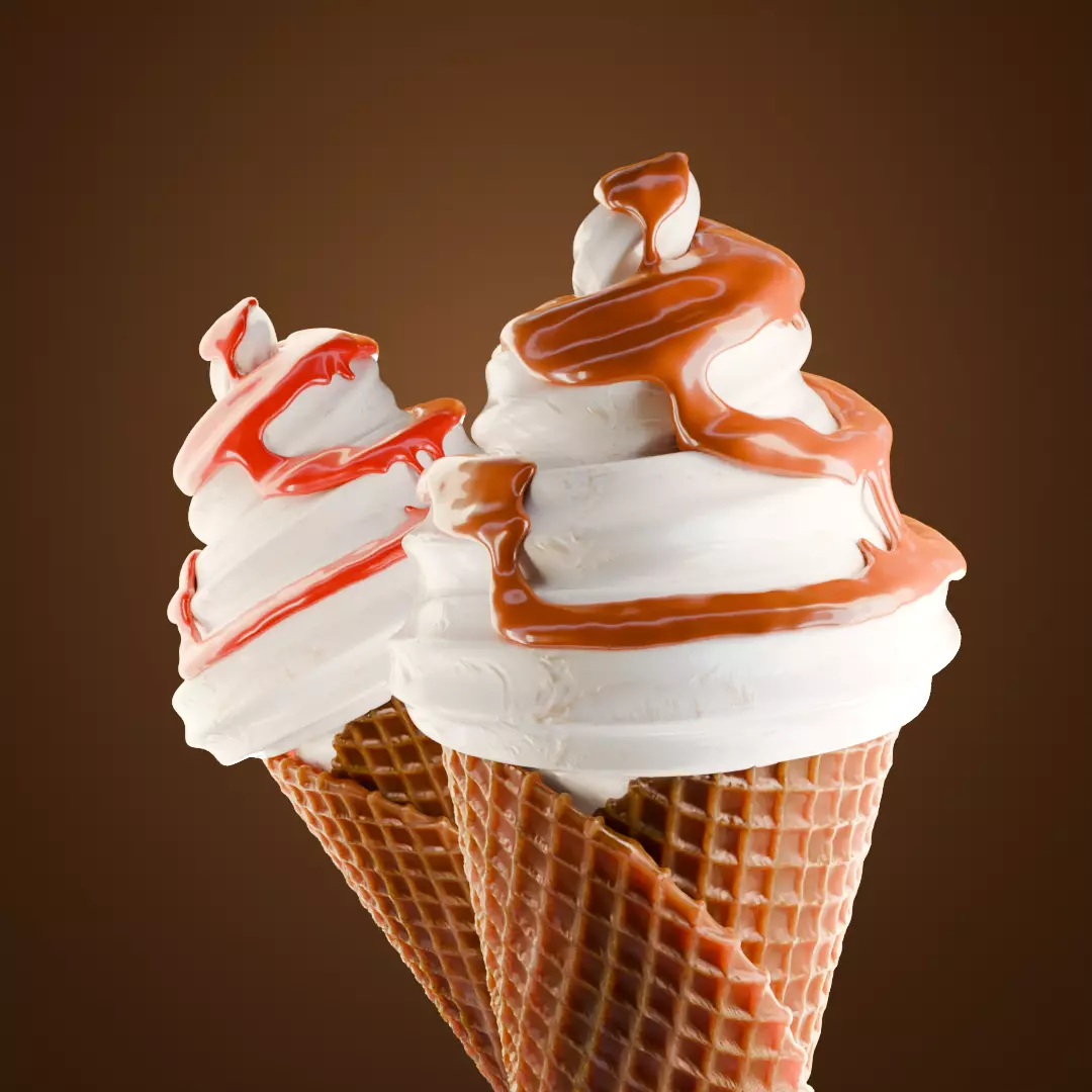 Chocolate and Strawberry Ice Cream Cone 3D model_0