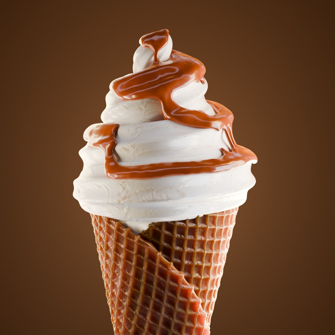 Chocolate and Strawberry Ice Cream Cone 3D model_4