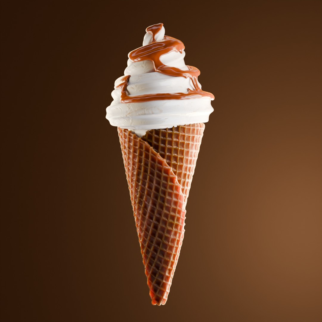 Chocolate and Strawberry Ice Cream Cone 3D model_5