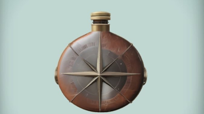 Round leather hip flask with compass design 3D model