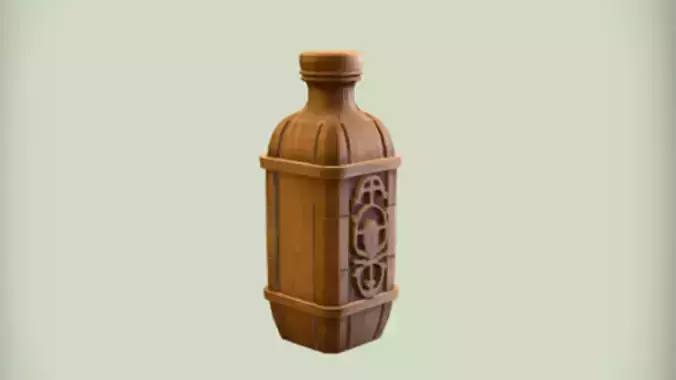Intricately carved wooden bottle