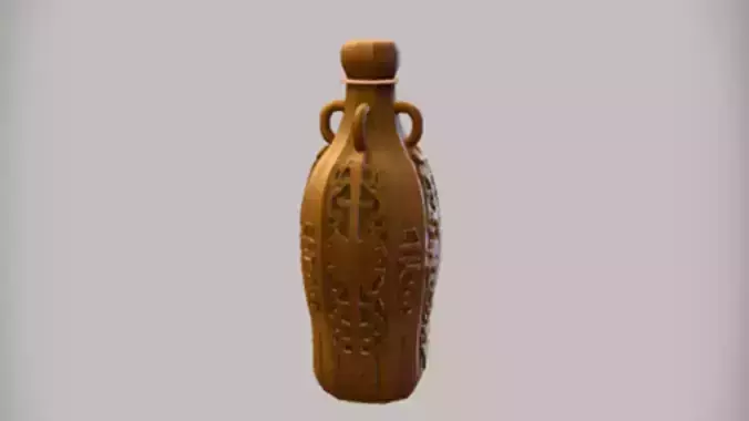 carved wooden bottle 3D Game Ready Model 3D model