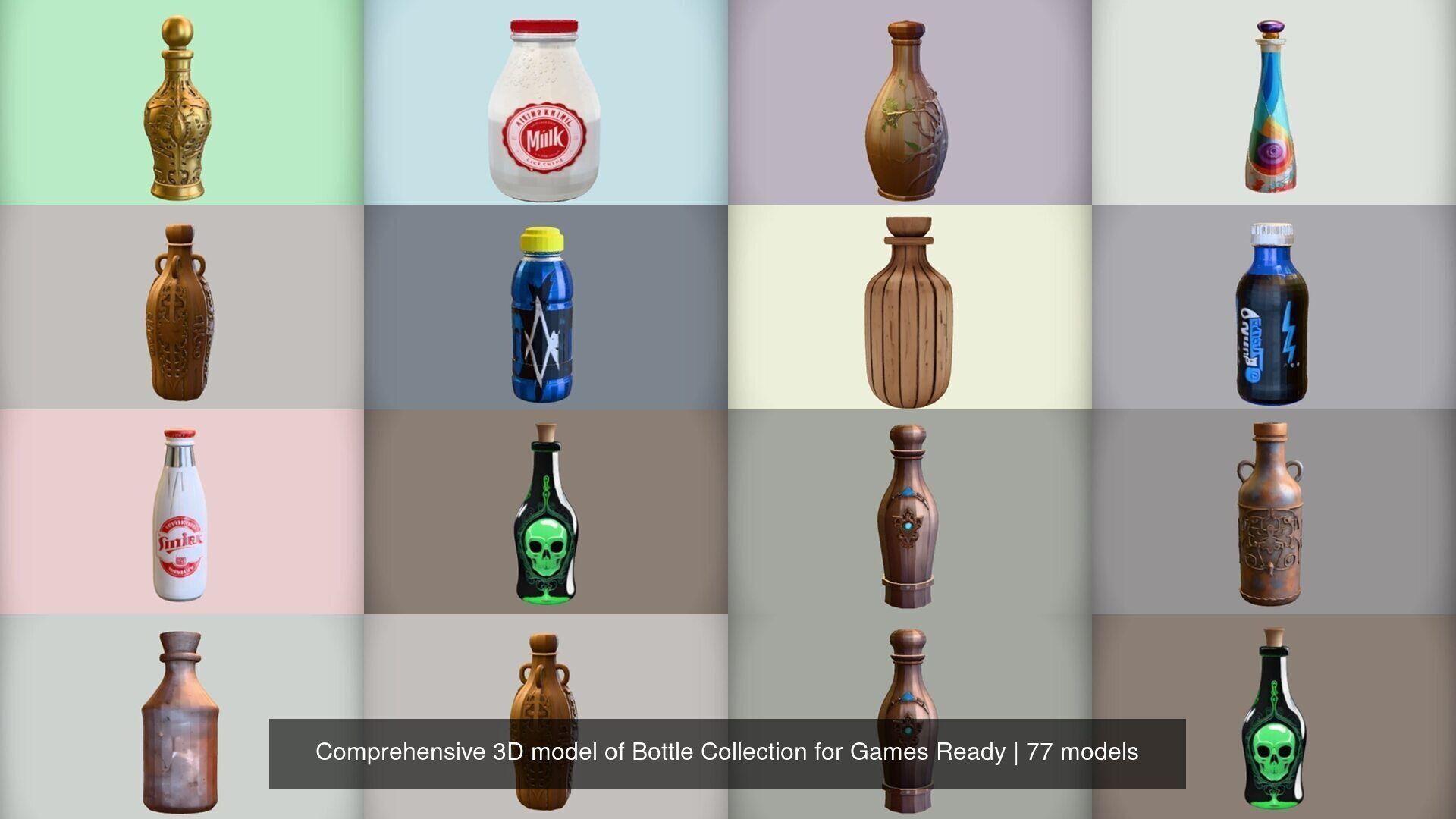 Comprehensive 3D model of Bottle Collection for Games Ready _12