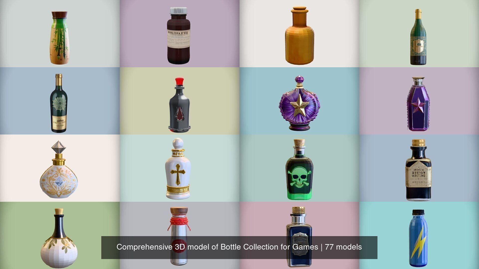 Comprehensive 3D model of Bottle Collection for Games Ready _6