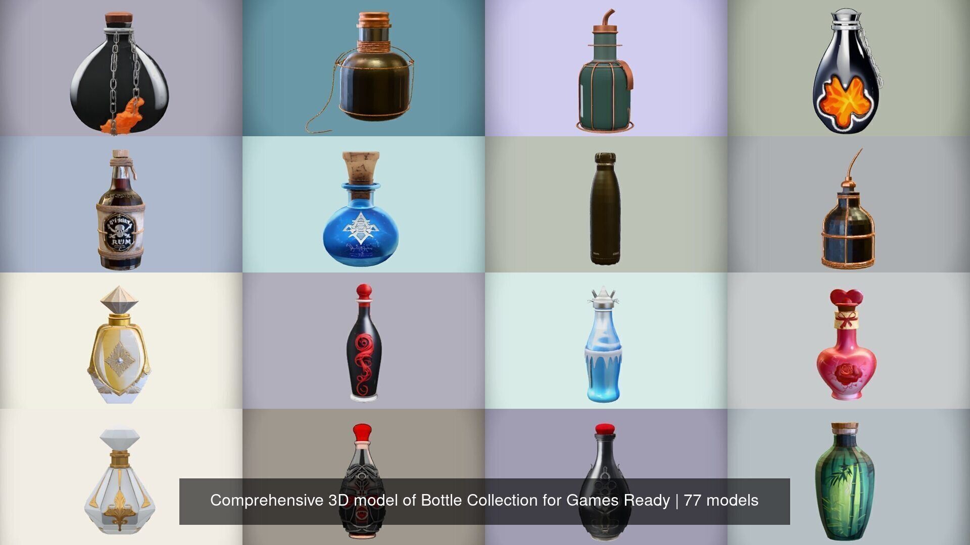 Comprehensive 3D model of Bottle Collection for Games Ready _4