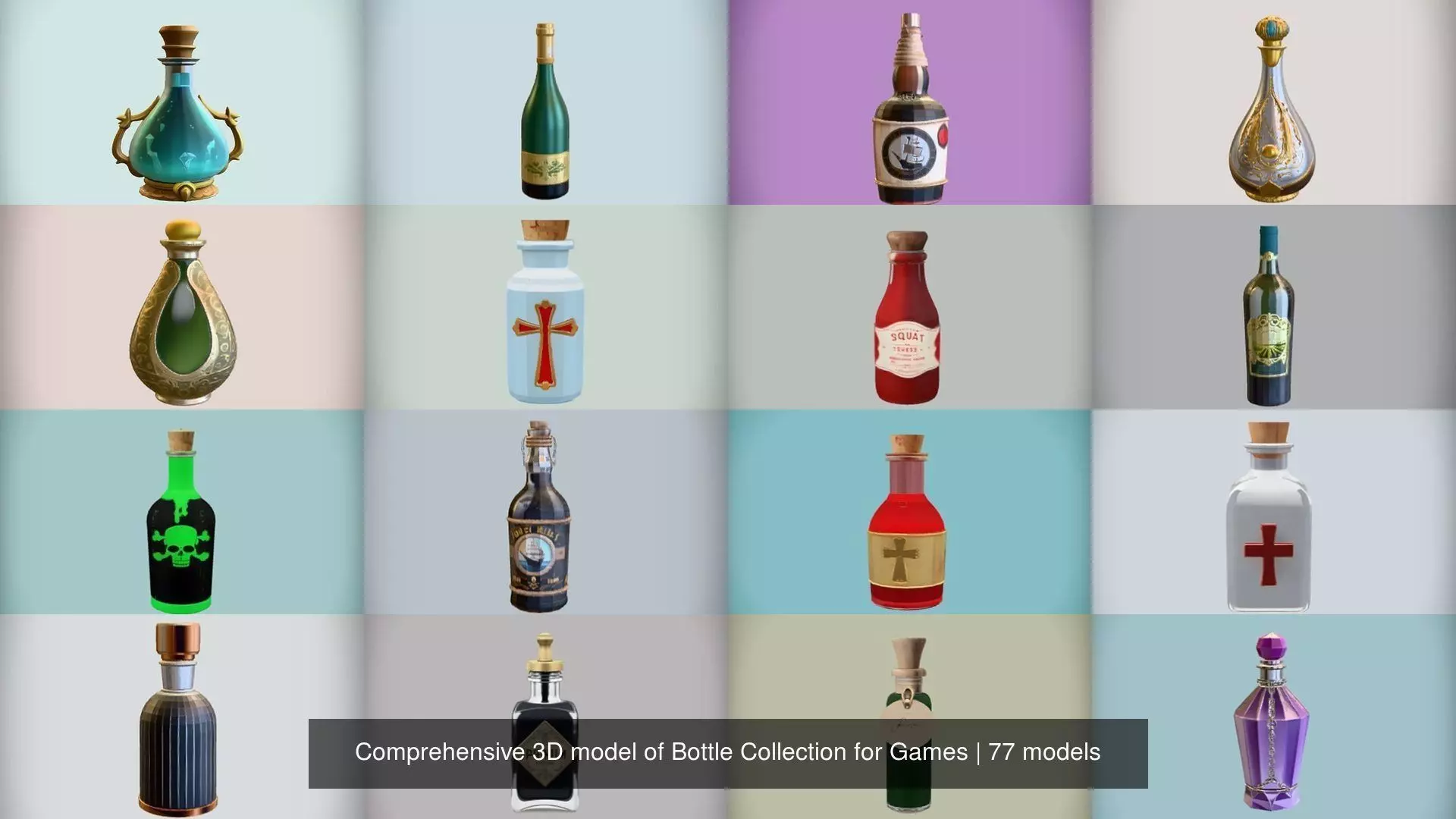 Comprehensive 3D model of Bottle Collection for Games Ready _0