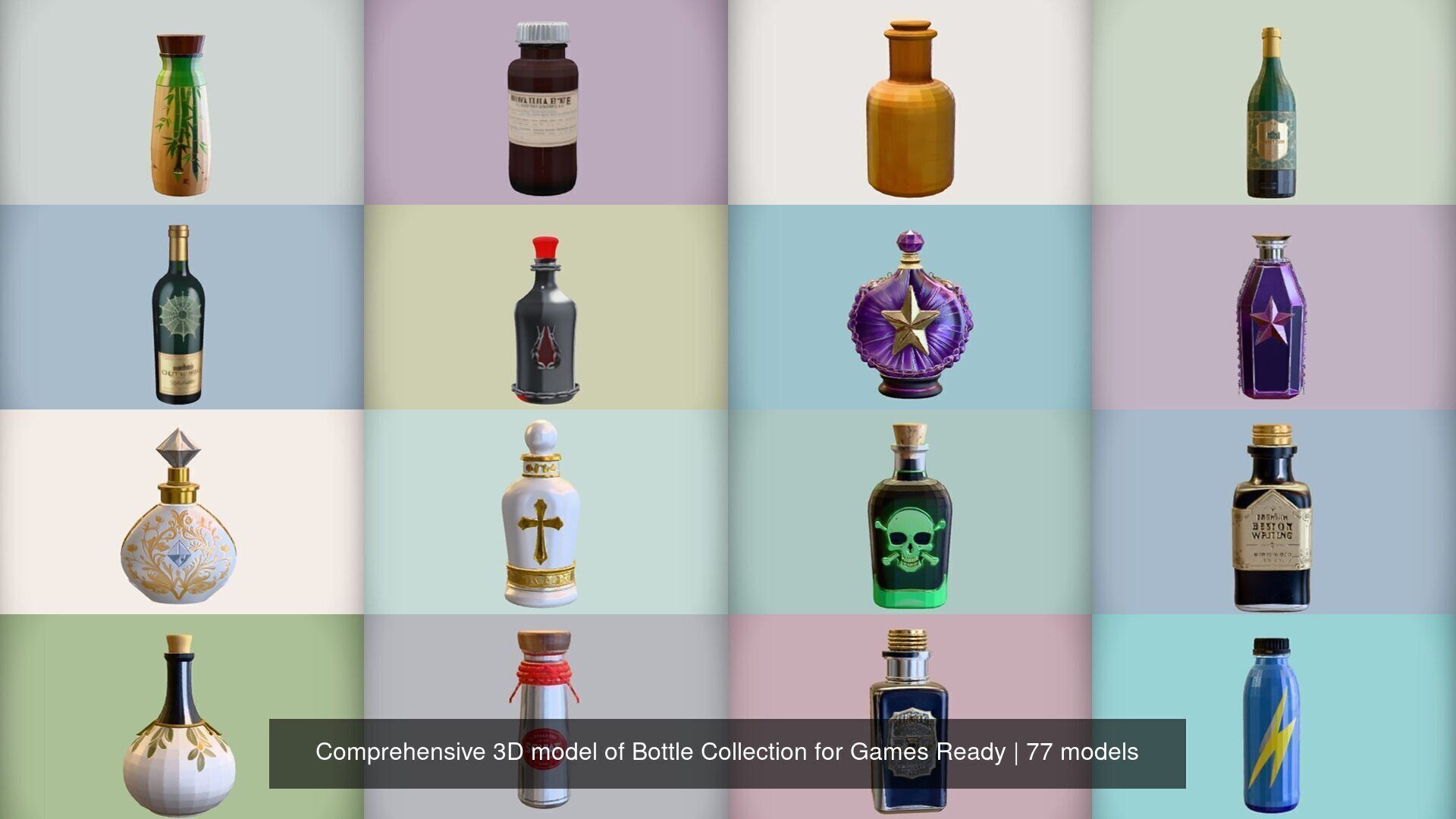 Comprehensive 3D model of Bottle Collection for Games Ready _7
