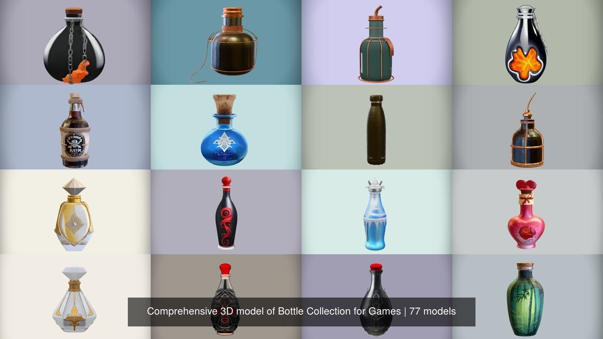 Comprehensive 3D model of Bottle Collection for Games Ready _5