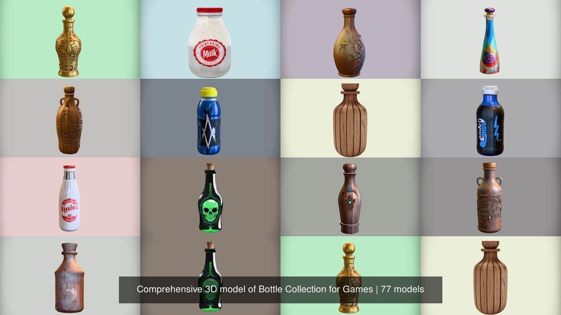 Comprehensive 3D model of Bottle Collection for Games Ready _16