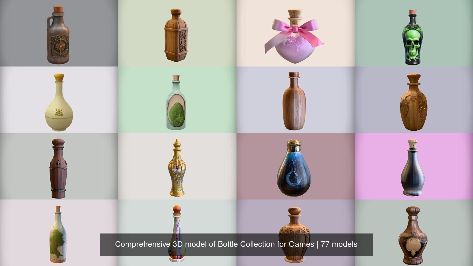 Comprehensive 3D model of Bottle Collection for Games Ready _8